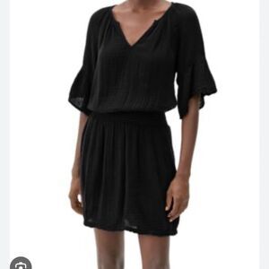 Michael Stars Black Cotton Gauze Katelyn Smocked Dress size Large-N17